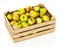 Fresh, newly harvested apples inside wooden crate. 3D illustration