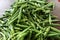 Fresh okra, organic vegetables are sold in the organic vegetable market in Thailand.