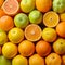 Fresh orange fruit background, top view, vibrant citrus display