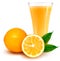 Fresh orange and glass with juice