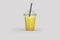 Fresh orange juice in take away cup with straw isolated on white background.