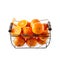 Fresh orange tangerines mandarins in brown metal basket isolated on white