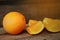 Fresh orange on wooden background for healthy. Organic or clean fruit from orchard in the market. Clean fruit and drink for health