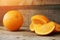 Fresh orange on wooden background for healthy. Organic or clean fruit from orchard in the market. Clean fruit and drink for health