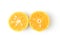 Fresh oranges half cut rich in vitamin C  top view on white background and clipping path