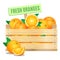 Fresh oranges in a wooden box on a white background. Vector
