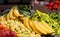 Fresh Organic Banana, Peach, Nectarine And Peppers