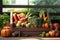 Fresh organic bio vegetables in a wooden box on a blurred green background. Harvesting. Harvest and healthy food concept.