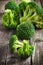 Fresh organic broccoli on a wooden table