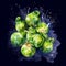 Fresh Organic Brussels Sprouts Vegetable Square Watercolor Illustration.