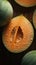 Fresh Organic Cantaloupe Fruit Vertical Background.