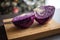 Fresh Organic Cut Slice Red Cabbage CloseUp on Wooden Board - Wholesome and Colorful Delight