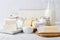 Fresh organic dairy products. Cheese, butter, sour cream, yoghurt and milk