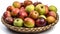 Fresh organic fruit basket with ripe apples and vibrant grapes generated by AI