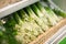 Fresh organic herbs, parsley, Bundles of green onions in supermarket.