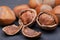 Fresh organic high quality hazelnuts, filberts on natural stone