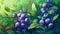 Fresh Organic Huckleberry Berry Horizontal Background Illustration.