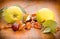 Fresh organic quince on table