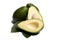 Fresh organic ripe green whole and sliced Fuerte avocado with le