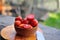 Fresh organic tomatoes on a blurry background. tomatoes farm food.