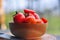 Fresh organic tomatoes on a blurry background. tomatoes farm food.