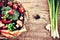Fresh organic vegetables in basket. Healthy eating concept