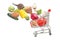 Fresh organic vegetables falling in isolated cart