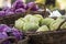 Fresh organic vegetables - Pile of green and purple cabbages in