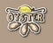 Fresh oyster shell and lemon sticker