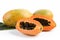 fresh Papayas on a pristine white background. The Papaya is perfectly ripe and bursting with flavor