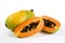 fresh Papayas on a pristine white background. The Papaya is perfectly ripe and bursting with flavor