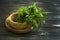 Fresh parsley summer seasoning wooden background natural vegetarian