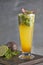 fresh passion fruit mojito soda served in glass side view of healthy drink