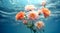 Fresh pastel blossom spring flowers underwater. advertisement, banner, ad, poster, wallpaper