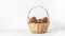 fresh pastries: croissants in a wicker basket on a white background