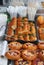 Fresh pastries displayed at the Naplavka farmers street food market.