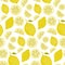 Fresh pattern with lemons, full fruits and slices. Vitamin background, seamless vector texture