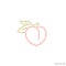 Fresh peach. Outline style. Japanese white peach with leaves