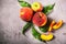 Fresh peaches, Peach fruit background, sweet peaches, group of p