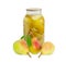 Fresh pears Bartlett and canned pears in glass jar