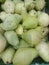 Fresh pears on the shelves of the market