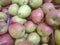 Fresh pears on the shelves of the market