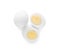 Fresh peeled hard boiled eggs on white background, top view