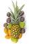 Fresh pineapple and fruits on white background