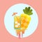 Fresh Pineapple juice illustration with watercolor blending