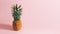 Fresh pineapple seasonal tropical fruit on a pink background and an empty space for entering text