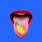 Fresh pineapple taste. Mouth. Red lips. Art collage minimal