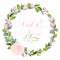 Fresh pink floral garden watercolor wreath