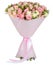 Fresh pink and white flower bouquet wrapped in paper with ribbon isolated on white background