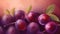 Fresh plums background, top view closeup, farm natural organic fruits. AI generated.